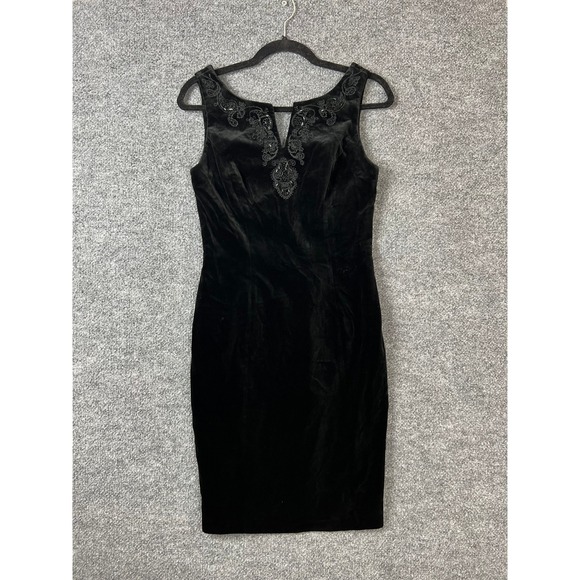 Laura Ashley Dresses & Skirts - Laura Ashley Dress 0/2 Vintage Black Velvet Beaded Embroidered Sheath Cocktail
